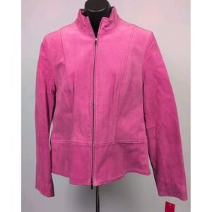 Anne Klein Vintage Brushed Leather Jacket Pink Size 12 100% Leather‎ NWT